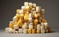 A Stack of Ceramic Beads in Shades of Yellow and Tan.ai