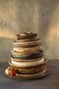 A stack of ceramic plates and glass balls Royalty Free Stock Photo