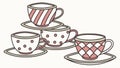 Stack of charming teacups with saucers, inviting afternoon tea setting. vector design Generative AI Royalty Free Stock Photo