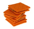 Stack of cheese flavored peanut butter sandwich crackers on a white background Royalty Free Stock Photo