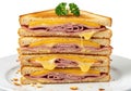 Stack of cheese and ham sandwiches isolated on white background Royalty Free Stock Photo