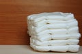 A stack of children's disposable diapers. Baby underwear. Newborns. Cowards are disposable. Baby supplies and care for Royalty Free Stock Photo