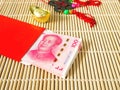 Stack of Chinese yuan money in red envelope Royalty Free Stock Photo