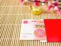Stack of Chinese yuan money in red envelope Royalty Free Stock Photo