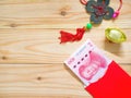 Stack of Chinese yuan money in red envelope or red packet Royalty Free Stock Photo