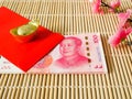 Stack of Chinese yuan money in red envelope Royalty Free Stock Photo