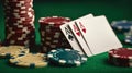 Stack of chips and aces on the table on the green baize - poker game concept. Generative AI Royalty Free Stock Photo