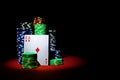 Stack of Chips with cards red ace and king Royalty Free Stock Photo