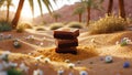 Delicious Chocolate Caramel Brownies in Desert Landscape Royalty Free Stock Photo