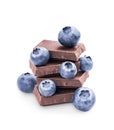 Stack of chocolate and blueberries isolated Royalty Free Stock Photo