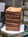 Stack of Chocolate Brownie Pieces at Cafe Shop