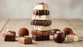 Stack of chocolate candies isolated on white background Royalty Free Stock Photo