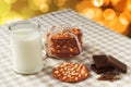 Stack of Chocolate chip cookie and glass of milk Royalty Free Stock Photo