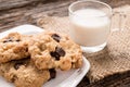 Stack of Chocolate chip cookie and glass of milk Royalty Free Stock Photo