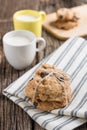 Stack of Chocolate chip cookie and glass of milk Royalty Free Stock Photo