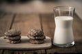Stack of on chocolate chip cookies and glass of milk Royalty Free Stock Photo