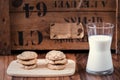 Stack of on chocolate chip cookies and glass of milk Royalty Free Stock Photo