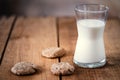 Stack of on chocolate chip cookies and glass of milk Royalty Free Stock Photo