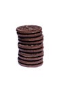 Stack of chocolate cookies with cream filling isolated on white background Royalty Free Stock Photo