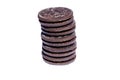 Stack of chocolate cookies with cream filling isolated on white background Royalty Free Stock Photo