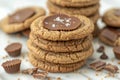 Stack of Chocolate Peanut Butter Cup Cookies on White Background, Homemade Sweet Treats Concept