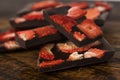 Stack of chocolate slices with strawberry Royalty Free Stock Photo