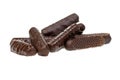 Stack of chocolate sticks on white isolated