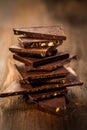Stack chocolate on wooden table