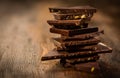 Stack chocolate on wooden table