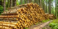 Woodpile -A Bunch of Chopped Timber Mounted in the Forest