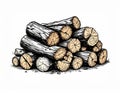 Stack of Chopped Wooden Logs on White Background Ready for Use Royalty Free Stock Photo