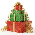 Stack of christmas gift boxes isolated on white background Royalty Free Stock Photo