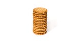 A stack of cicle biscuits puff sandwich cream isolated on white Royalty Free Stock Photo