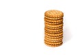 A stack of cicle biscuits puff sandwich cream isolated on white Royalty Free Stock Photo