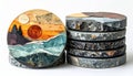 Stack of Circular Coasters with a Nature Themed Landscape and White Background Royalty Free Stock Photo