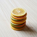A stack of citrus fruit slices including lemon (Citrus limon), lime (Citrus aurantiifolia), and Royalty Free Stock Photo