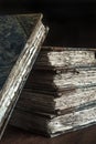 Classic, vintage, antique stack of books, worn, old and tattered Royalty Free Stock Photo