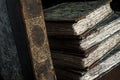 Stack of classic, vintage, antique books, worn, old and tattered Royalty Free Stock Photo