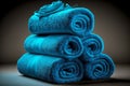 stack clean bath towels of beaful blue shade for use
