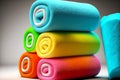 stack clean bath towels in bright shades prepared for