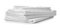 Stack of clean bed sheets on white background Royalty Free Stock Photo