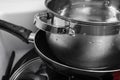 Stack of clean kitchenware in sink, closeup Royalty Free Stock Photo