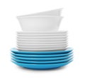 Stack of clean plates and bowls on white background Royalty Free Stock Photo