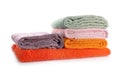 Stack of clean soft towels on white background Royalty Free Stock Photo