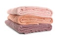 Stack of clean soft towels on white background Royalty Free Stock Photo