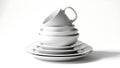 Stack of Clean White Ceramic Dishes and Mug Royalty Free Stock Photo