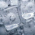 Stack of clear ice cubes with embedded air bubbles, showcasing a crystalline Royalty Free Stock Photo