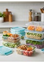 Stack of Clear Plastic Food Containers with Prepared Meals Royalty Free Stock Photo