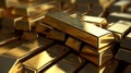 Stack close-up Gold Bars background. Generative AI Royalty Free Stock Photo