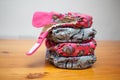 Stack of cloth diapers on a wooden table Royalty Free Stock Photo